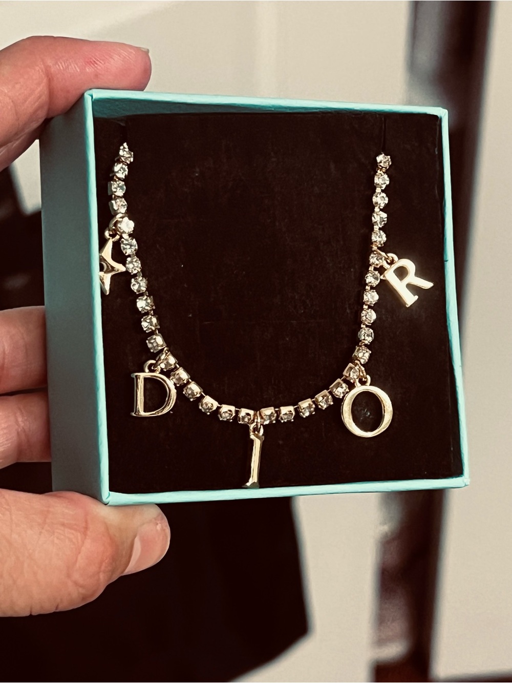 Inspire Gold Initial Charm Tennis Necklace - D I O R Style